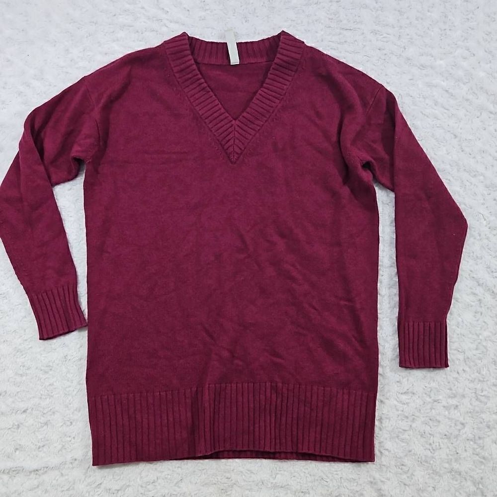 Athleta Wool Cashmere V-Neck Tunic Sweater SIZE XS Mulberry Wine Red  #500937